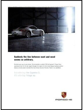 2006 Porsche Cayman S Vintage Print Ad Airplane Hanger Sports Car Wall Art Photo